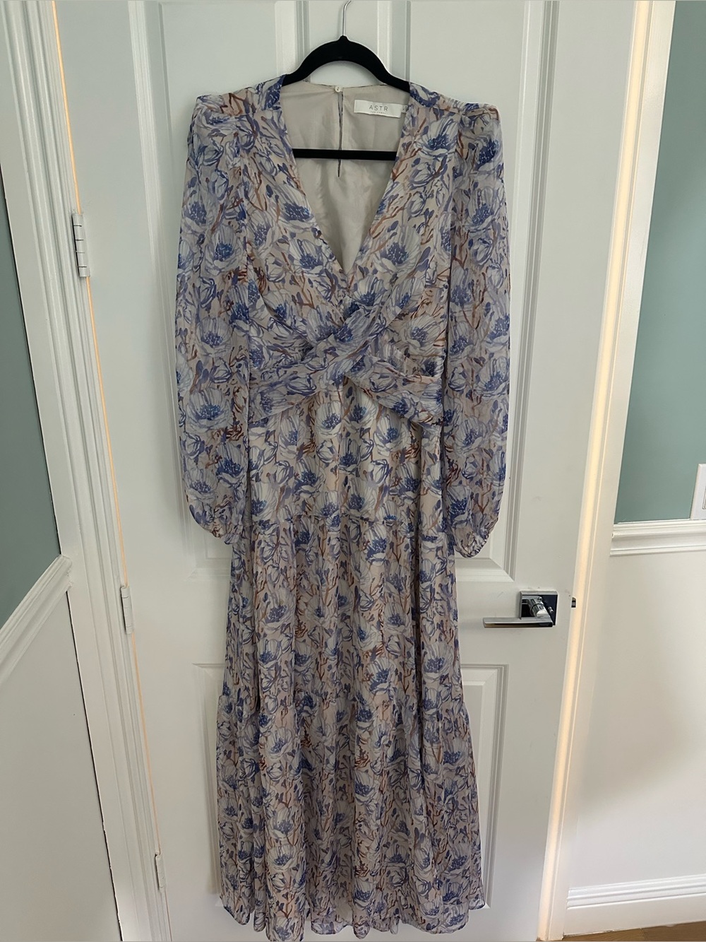 ASTR Blue & Cream Floral Wrap Maxi Dress